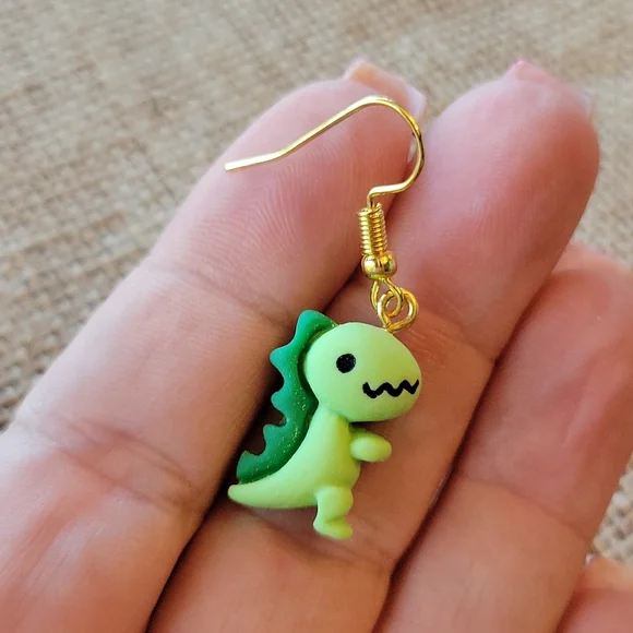 Fun T-Rex Dinosaur Dangle Earrings, lightweight - Picture 3 of 4